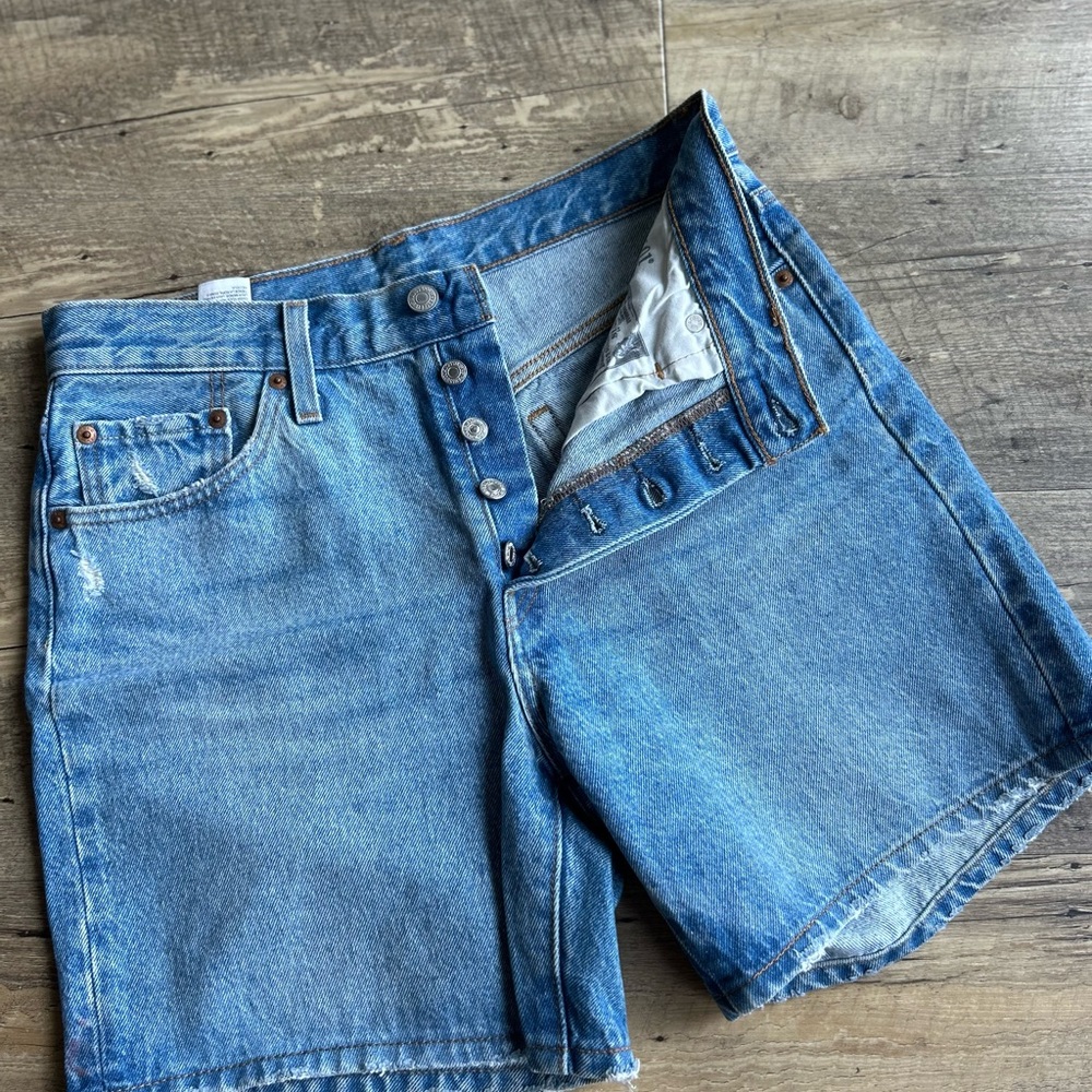 Blue Denim Button-Fly Shorts